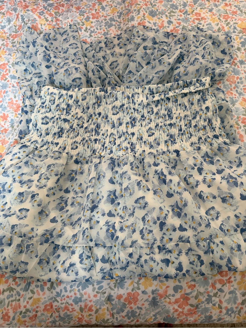 zeagoo Light Blue Floral Ruffle Skirt